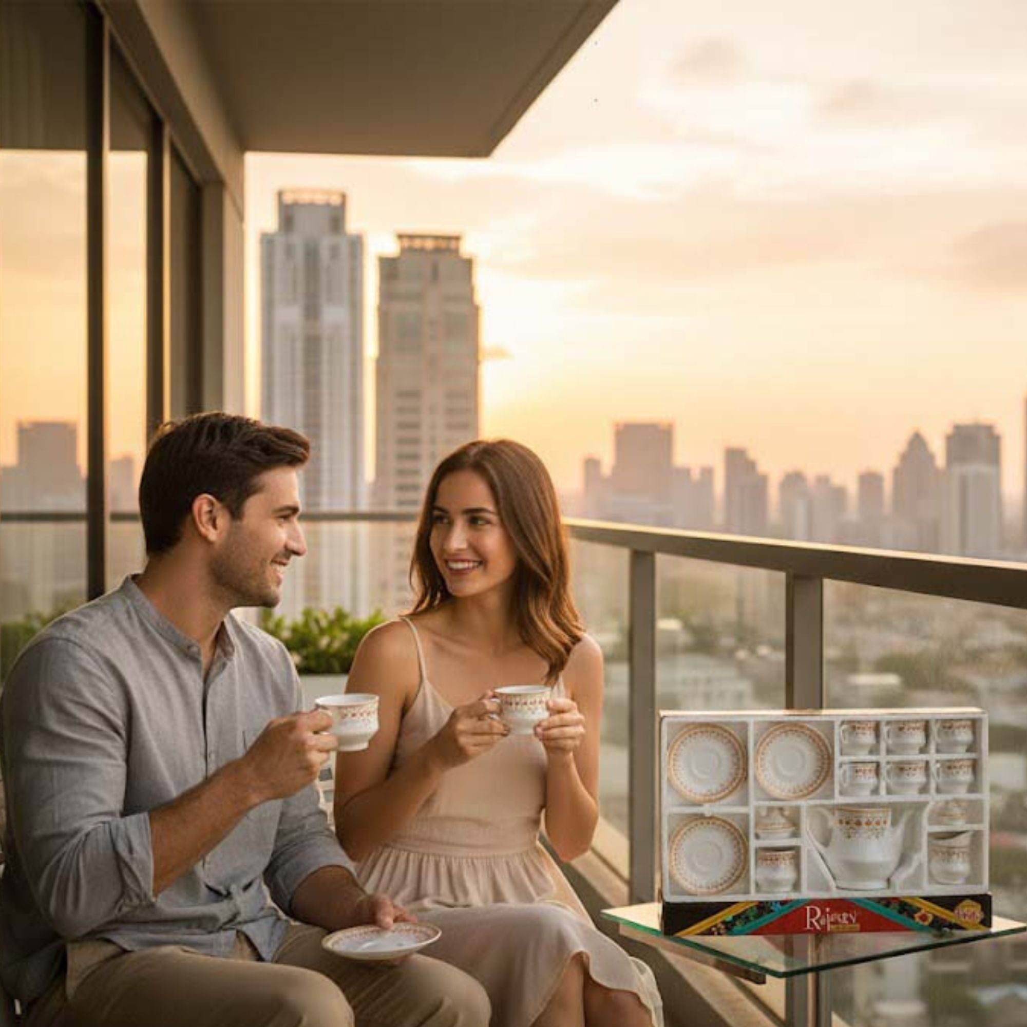 White & Orange Kettle Set Chain Rajeev