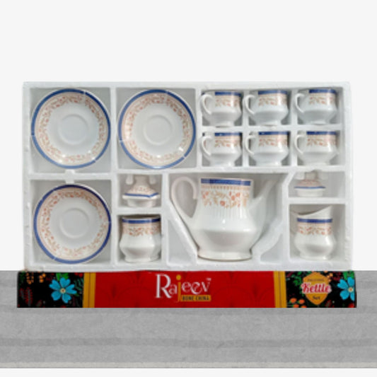 White & Blue Trim Kettle Set Chain Rajeev