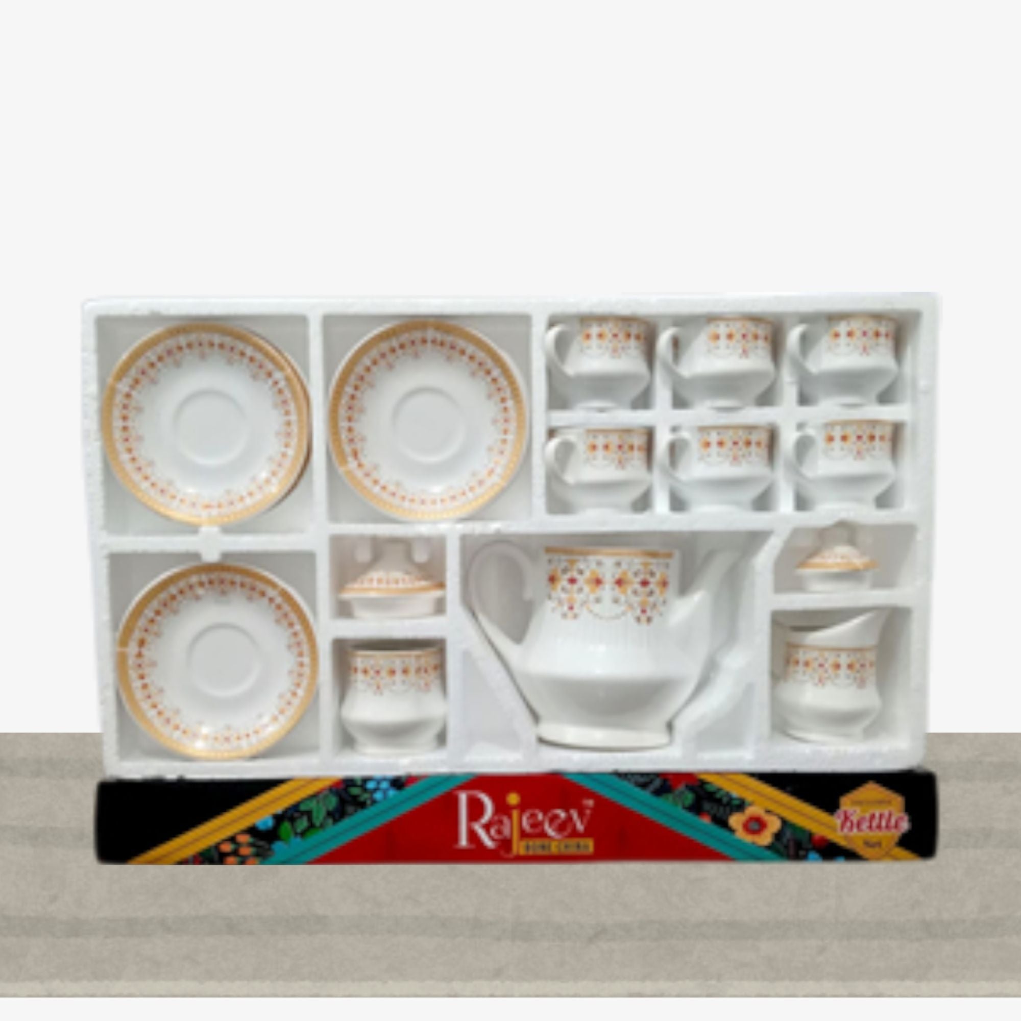 White & Orange Kettle Set Chain Rajeev