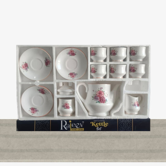 Kettle Set White & Pink Flower Rajeev