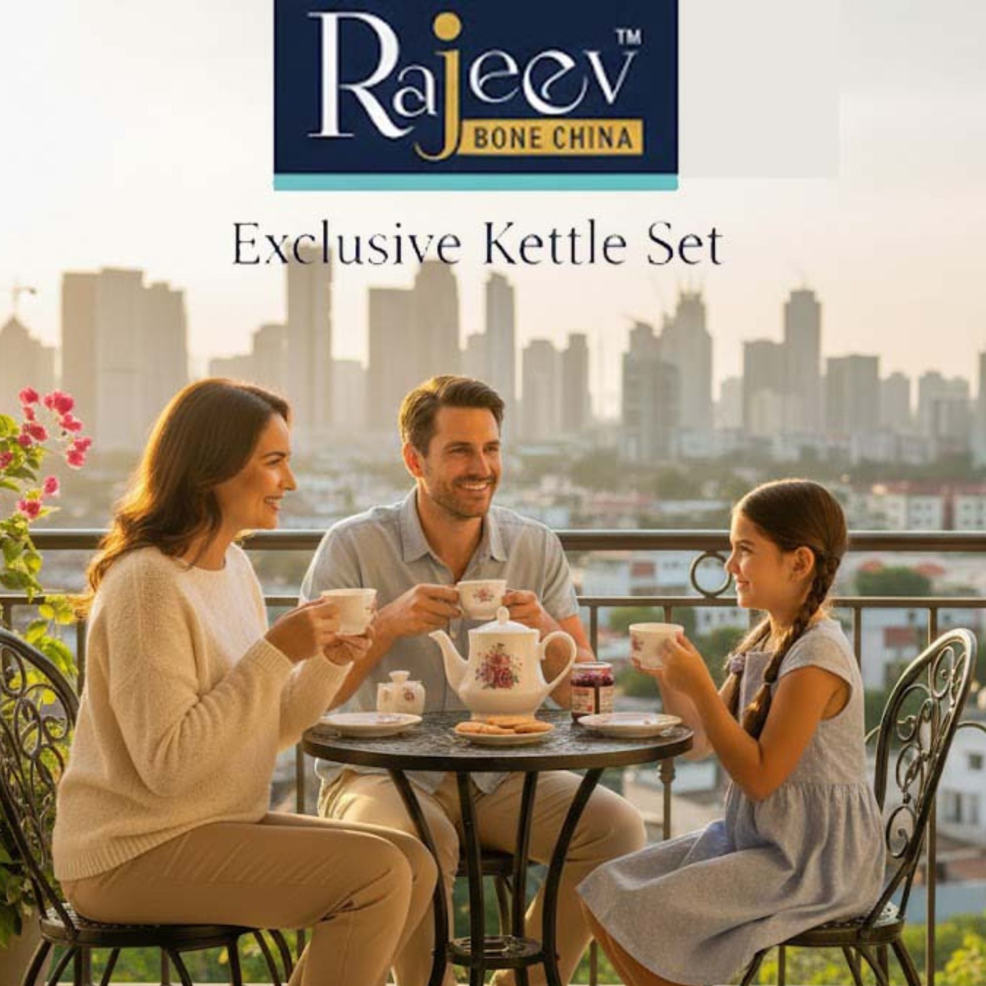 Kettle Set White &  Blue Flower Rajeev