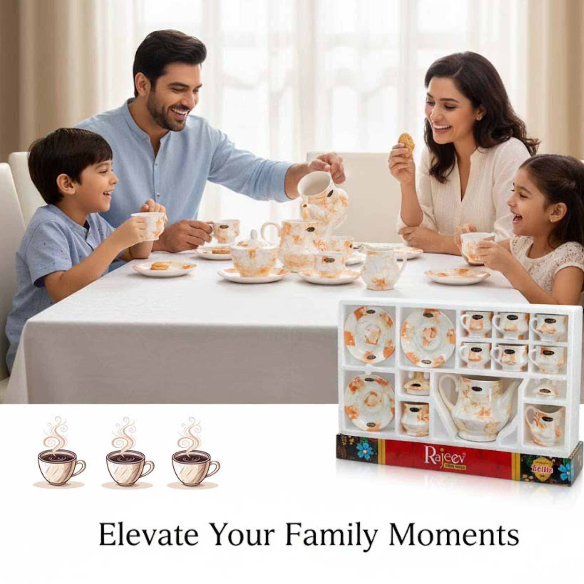 Orange Marble Finish Kettle Set Luster Rajeev