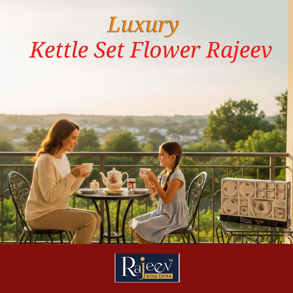 Kettle Set White & Pink Flower Rajeev